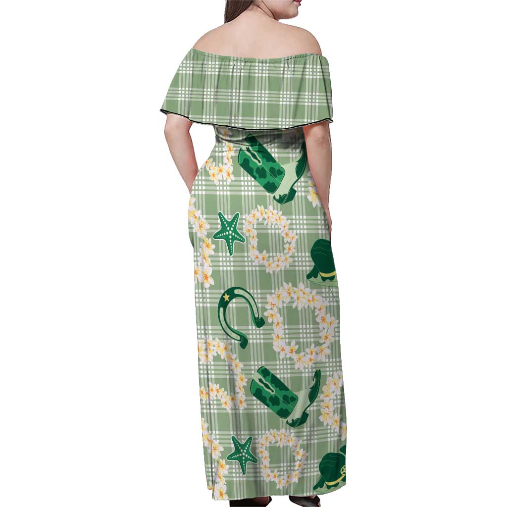 Aloha Hawaii Paniolo Mint Palaka Family Matching Off Shoulder Maxi Dress and Hawaiian Shirt Coastal Rodeo LT7 - Polynesian Pride