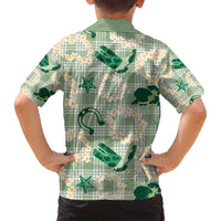 Aloha Hawaii Paniolo Mint Palaka Family Matching Off Shoulder Short Dress and Hawaiian Shirt Coastal Rodeo LT7 - Polynesian Pride