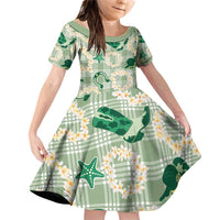 Aloha Hawaii Paniolo Mint Palaka Family Matching Off Shoulder Short Dress and Hawaiian Shirt Coastal Rodeo LT7 Daughter's Dress Mint - Polynesian Pride