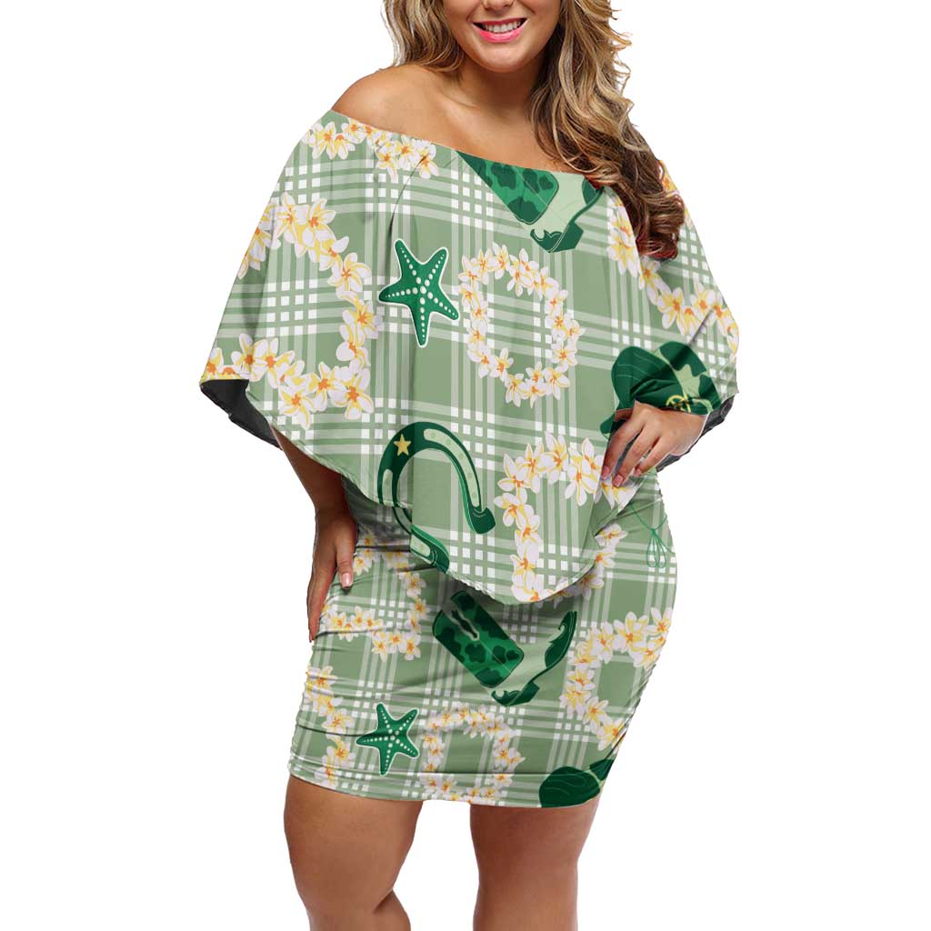 Aloha Hawaii Paniolo Mint Palaka Family Matching Off Shoulder Short Dress and Hawaiian Shirt Coastal Rodeo LT7 Mom's Dress Mint - Polynesian Pride