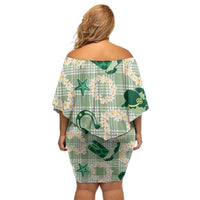 Aloha Hawaii Paniolo Mint Palaka Family Matching Off Shoulder Short Dress and Hawaiian Shirt Coastal Rodeo LT7 - Polynesian Pride