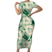 Aloha Hawaii Paniolo Mint Palaka Family Matching Short Sleeve Bodycon Dress and Hawaiian Shirt Coastal Rodeo LT7 Mom's Dress Mint - Polynesian Pride