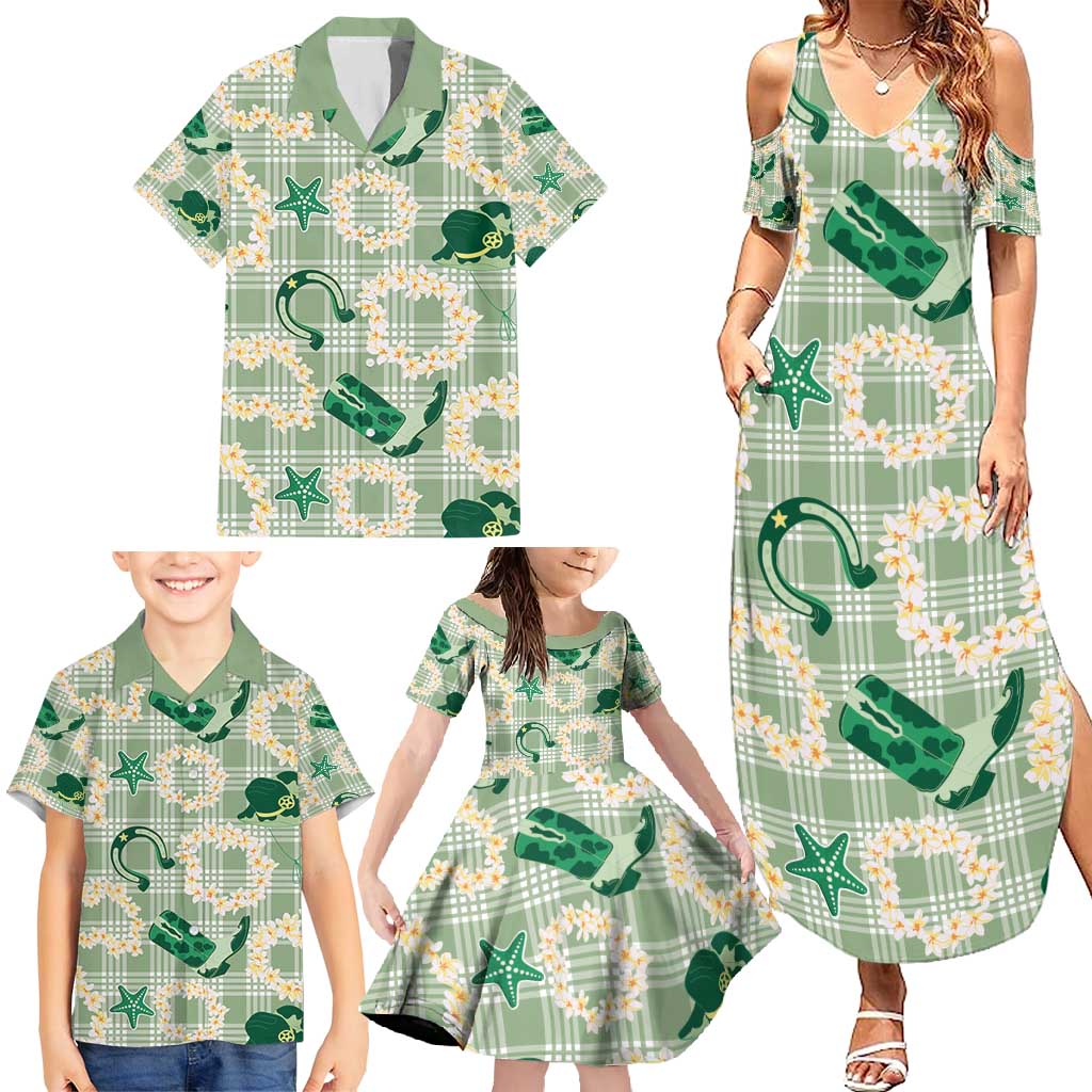 Aloha Hawaii Paniolo Mint Palaka Family Matching Summer Maxi Dress and Hawaiian Shirt Coastal Rodeo LT7 - Polynesian Pride