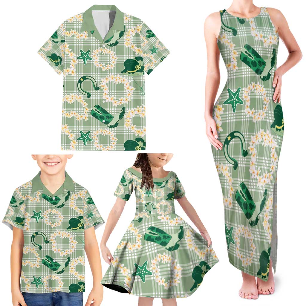 Aloha Hawaii Paniolo Mint Palaka Family Matching Tank Maxi Dress and Hawaiian Shirt Coastal Rodeo LT7 - Polynesian Pride