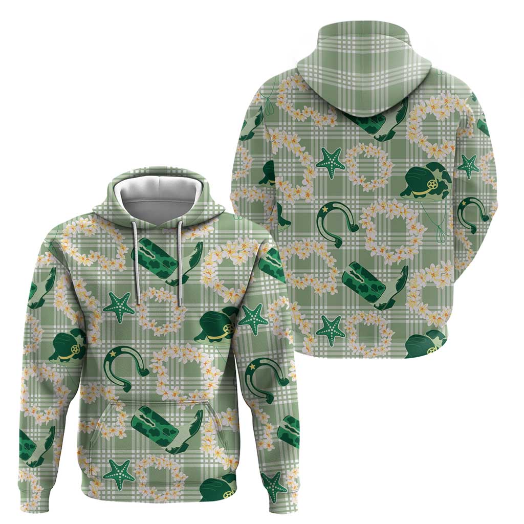 Aloha Hawaii Paniolo Mint Palaka Hoodie Coastal Rodeo - Polynesian Pride