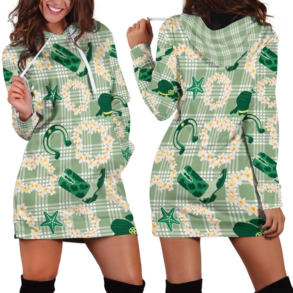 Aloha Hawaii Paniolo Mint Palaka Hoodie Dress Coastal Rodeo - Polynesian Pride