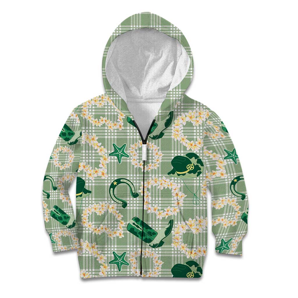 Aloha Hawaii Paniolo Mint Palaka Kid Hoodie Coastal Rodeo - Polynesian Pride