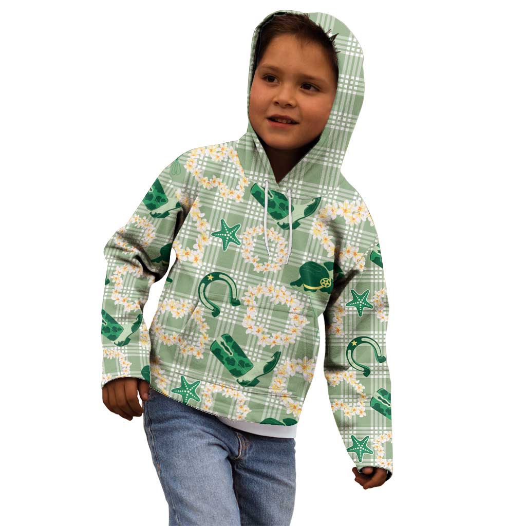 Aloha Hawaii Paniolo Mint Palaka Kid Hoodie Coastal Rodeo - Polynesian Pride
