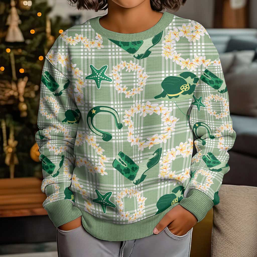 Aloha Hawaii Paniolo Mint Palaka Kid Ugly Christmas Sweater Coastal Rodeo - Polynesian Pride