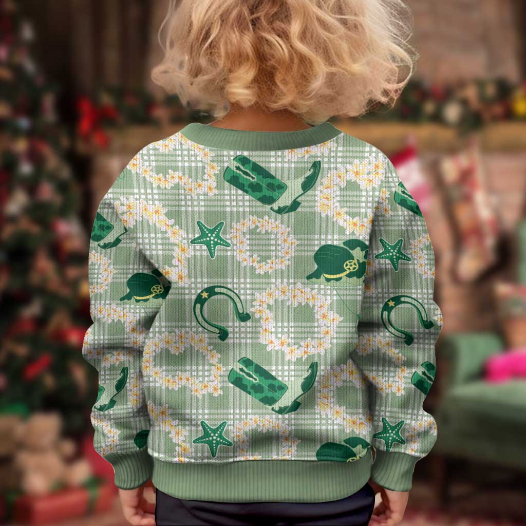 Aloha Hawaii Paniolo Mint Palaka Kid Ugly Christmas Sweater Coastal Rodeo - Polynesian Pride