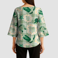 Aloha Hawaii Paniolo Mint Palaka Kimono Sleeve Blouse Coastal Rodeo - Polynesian Pride