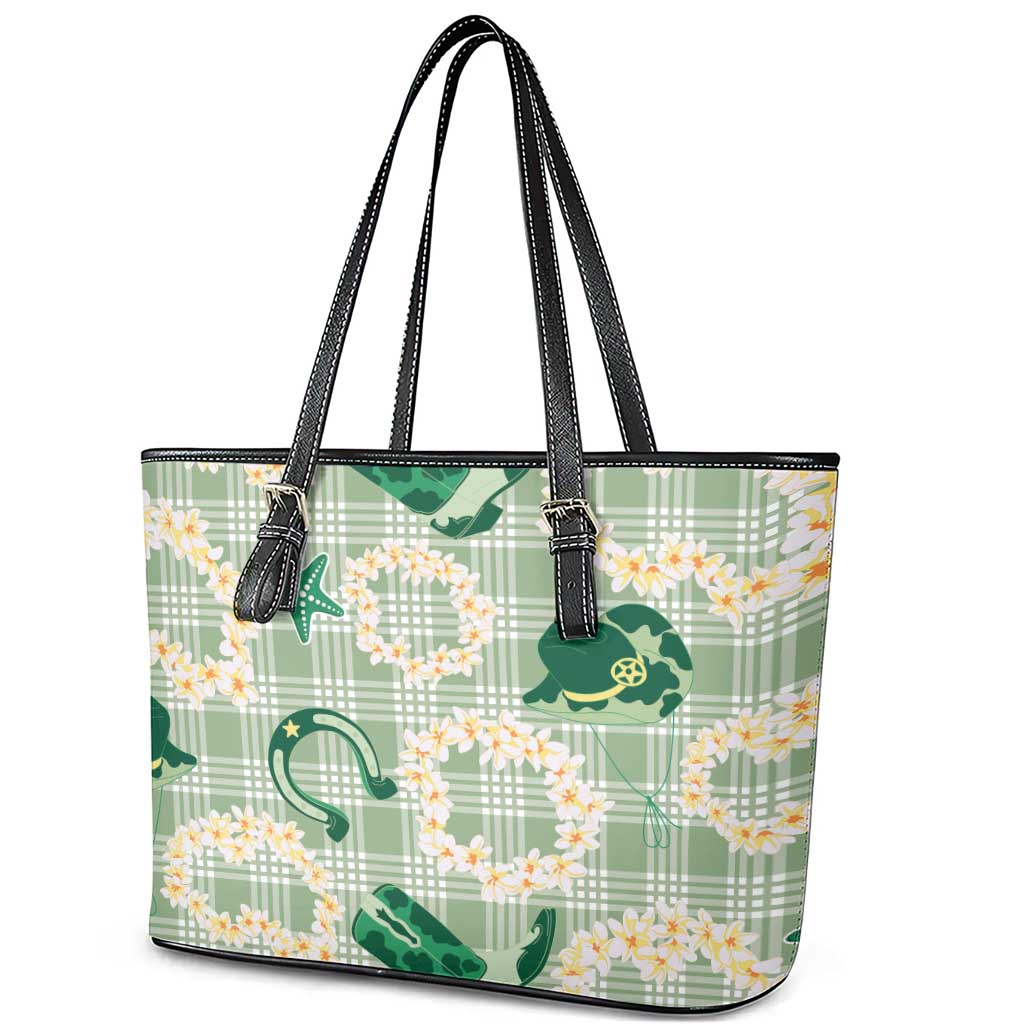 Aloha Hawaii Paniolo Mint Palaka Leather Tote Bag Coastal Rodeo - Polynesian Pride