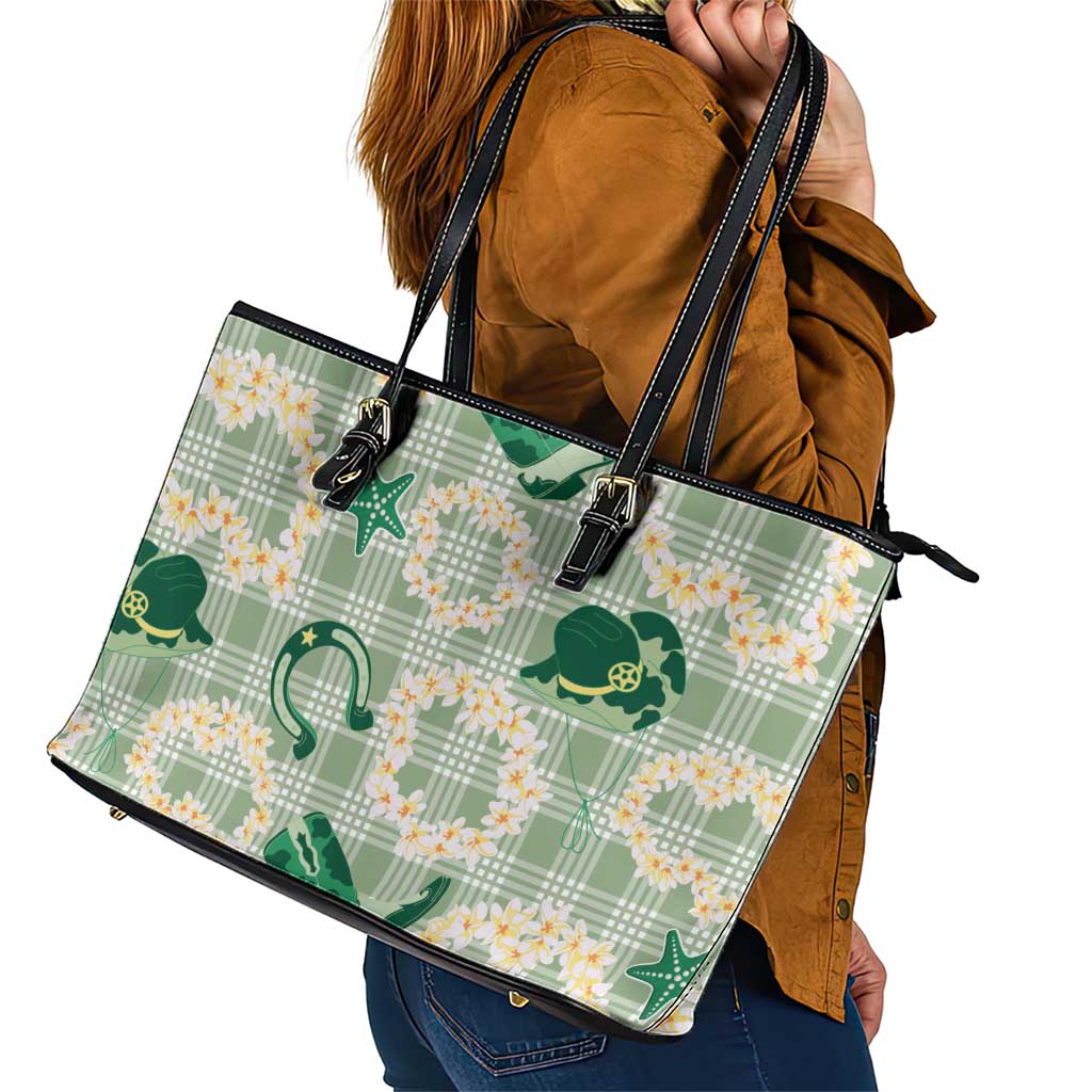 Aloha Hawaii Paniolo Mint Palaka Leather Tote Bag Coastal Rodeo - Polynesian Pride