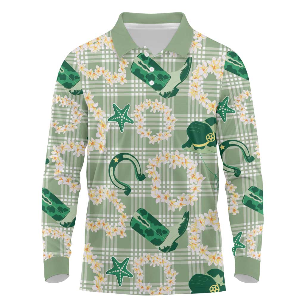 Aloha Hawaii Paniolo Mint Palaka Long Sleeve Polo Shirt Coastal Rodeo - Polynesian Pride