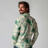 Aloha Hawaii Paniolo Mint Palaka Long Sleeve Polo Shirt Coastal Rodeo - Polynesian Pride