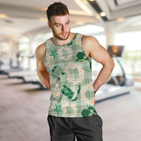 Aloha Hawaii Paniolo Mint Palaka Men Tank Top Coastal Rodeo - Polynesian Pride