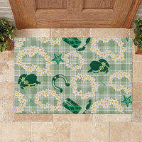 Aloha Hawaii Paniolo Mint Palaka Rubber Doormat Coastal Rodeo - Polynesian Pride