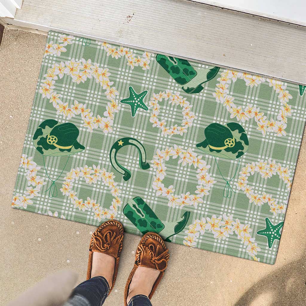 Aloha Hawaii Paniolo Mint Palaka Rubber Doormat Coastal Rodeo - Polynesian Pride