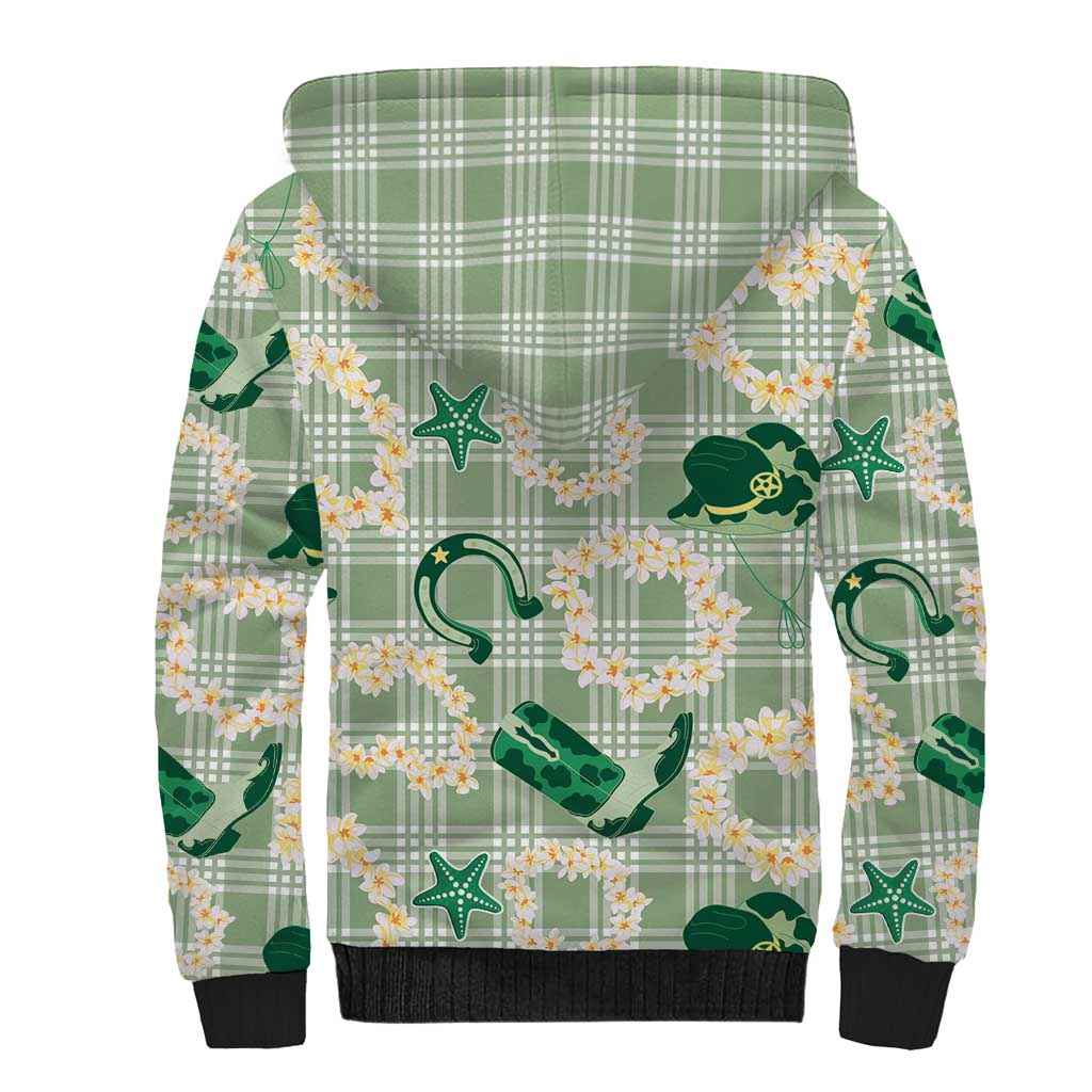 Aloha Hawaii Paniolo Mint Palaka Sherpa Hoodie Coastal Rodeo - Polynesian Pride