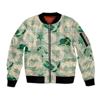 Aloha Hawaii Paniolo Mint Palaka Sleeve Zip Bomber Jacket Coastal Rodeo - Polynesian Pride
