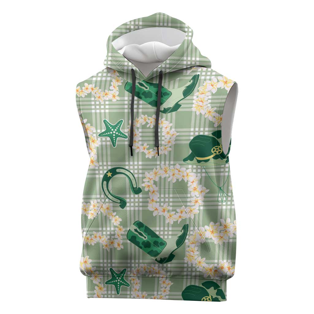 Aloha Hawaii Paniolo Mint Palaka Sleeveless Hoodie Coastal Rodeo - Polynesian Pride