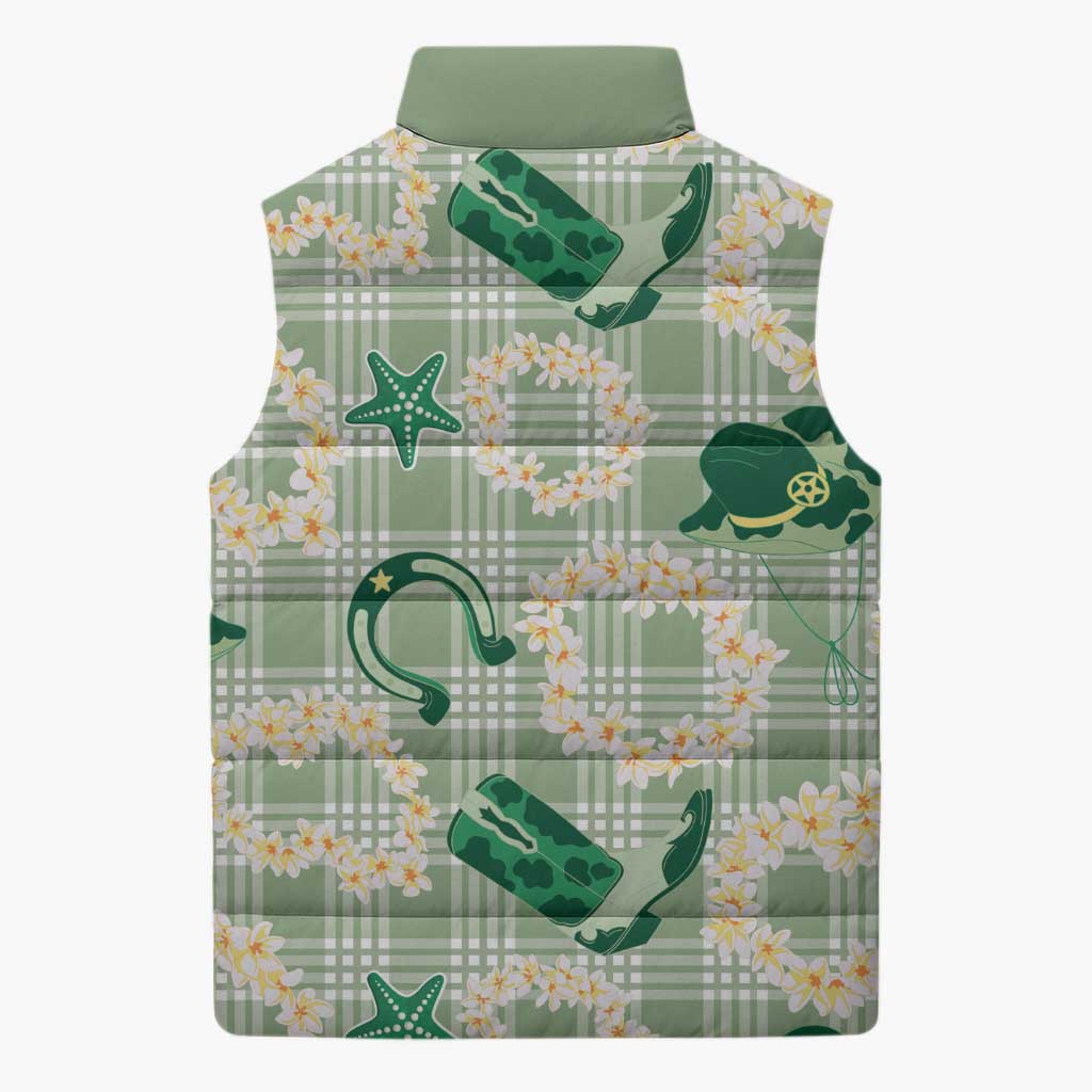 Aloha Hawaii Paniolo Mint Palaka Sleeveless Puffer Jacket Coastal Rodeo - Polynesian Pride
