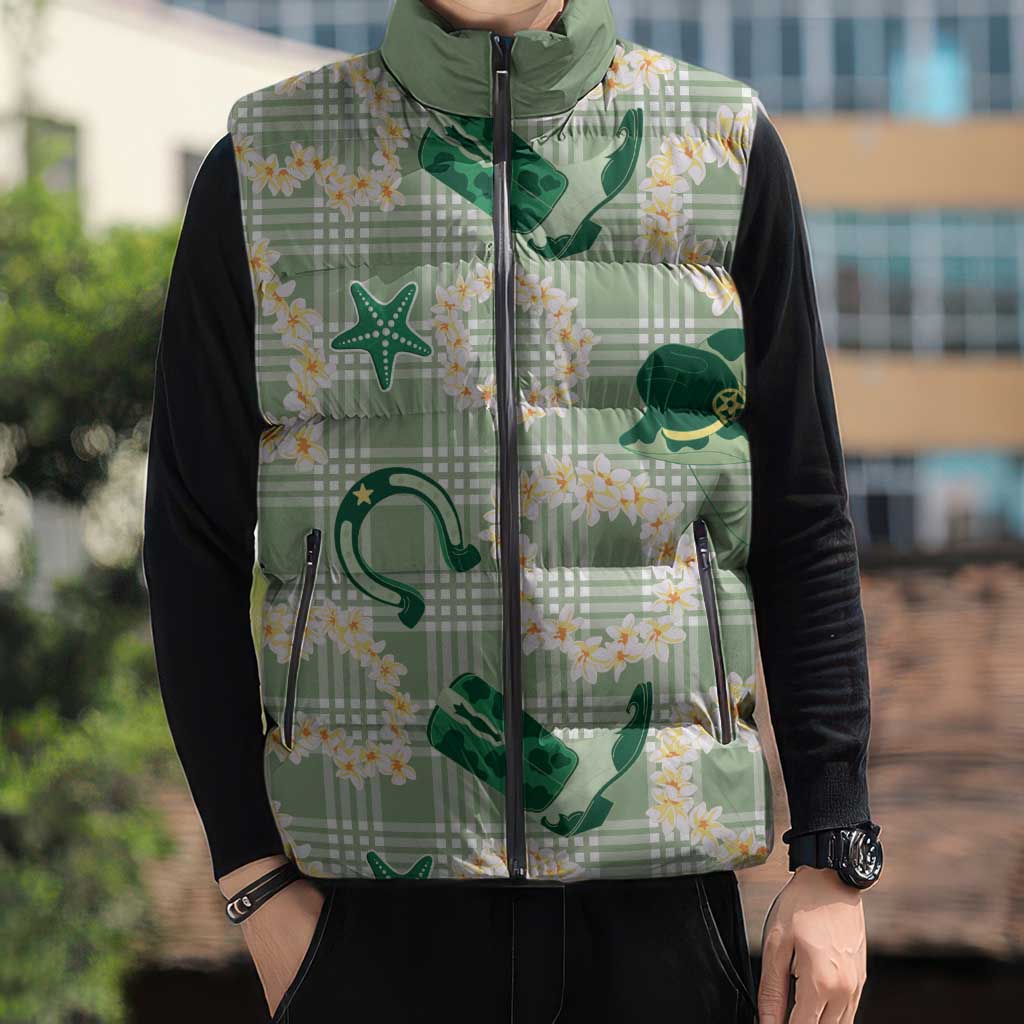 Aloha Hawaii Paniolo Mint Palaka Sleeveless Puffer Jacket Coastal Rodeo - Polynesian Pride