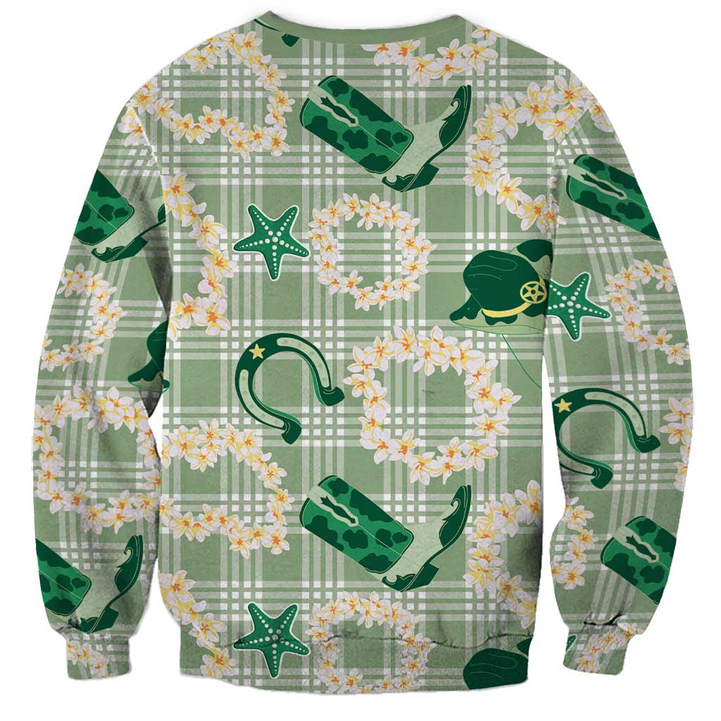 Aloha Hawaii Paniolo Mint Palaka Sweatshirt Coastal Rodeo - Polynesian Pride