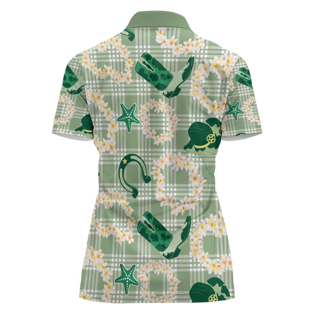 Aloha Hawaii Paniolo Mint Palaka Women Polo Shirt Coastal Rodeo - Polynesian Pride