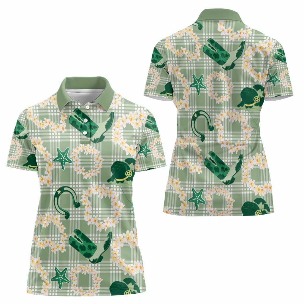 Aloha Hawaii Paniolo Mint Palaka Women Polo Shirt Coastal Rodeo - Polynesian Pride