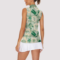Aloha Hawaii Paniolo Mint Palaka Women Sleeveless Polo Shirt Coastal Rodeo - Polynesian Pride