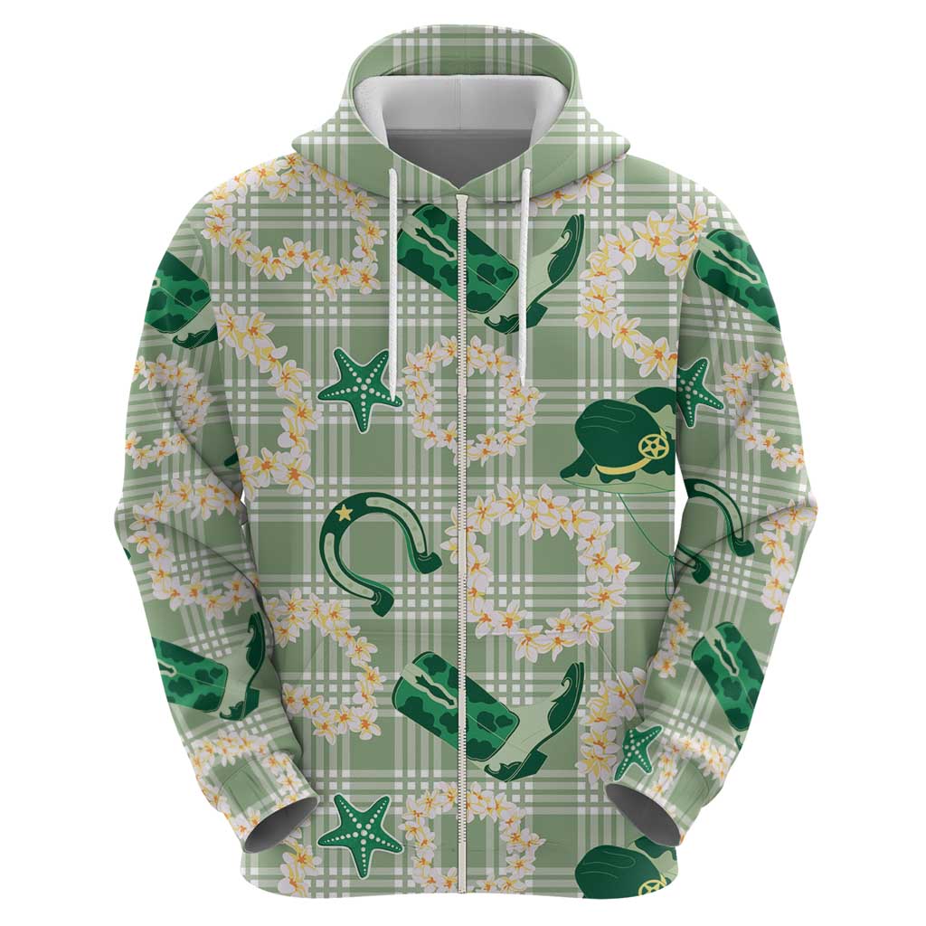 Aloha Hawaii Paniolo Mint Palaka Zip Hoodie Coastal Rodeo - Polynesian Pride