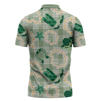 Aloha Hawaii Paniolo Mint Palaka Zipper Polo Shirt Coastal Rodeo - Polynesian Pride