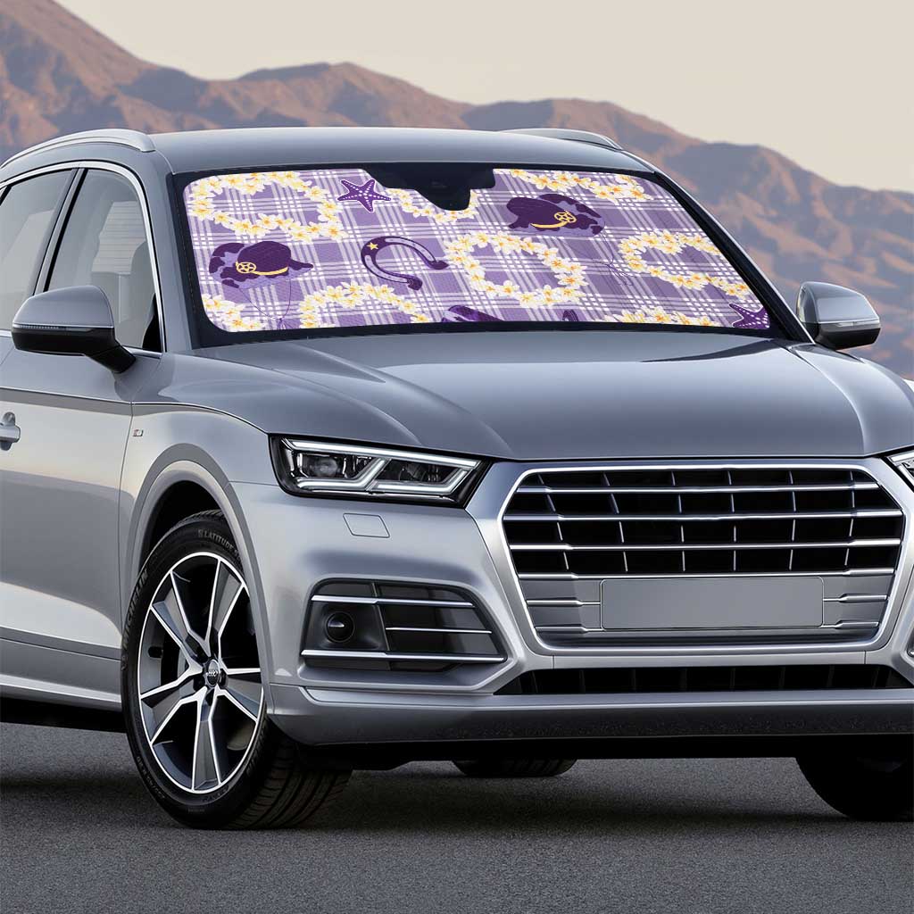 Aloha Hawaii Paniolo Lavender Palaka Auto Sun Shade Coastal Rodeo - Polynesian Pride