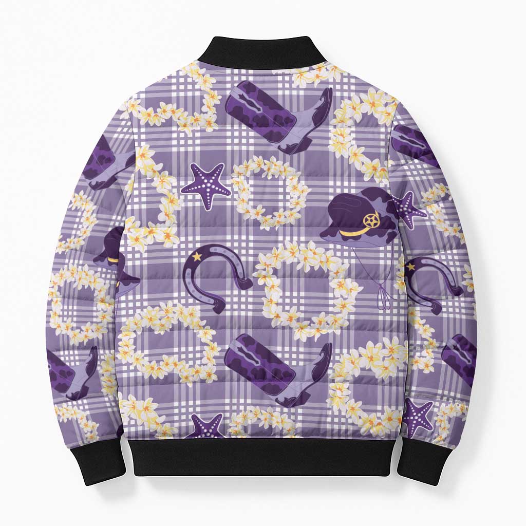 Aloha Hawaii Paniolo Lavender Palaka Bomber Puffer Jacket Coastal Rodeo - Polynesian Pride