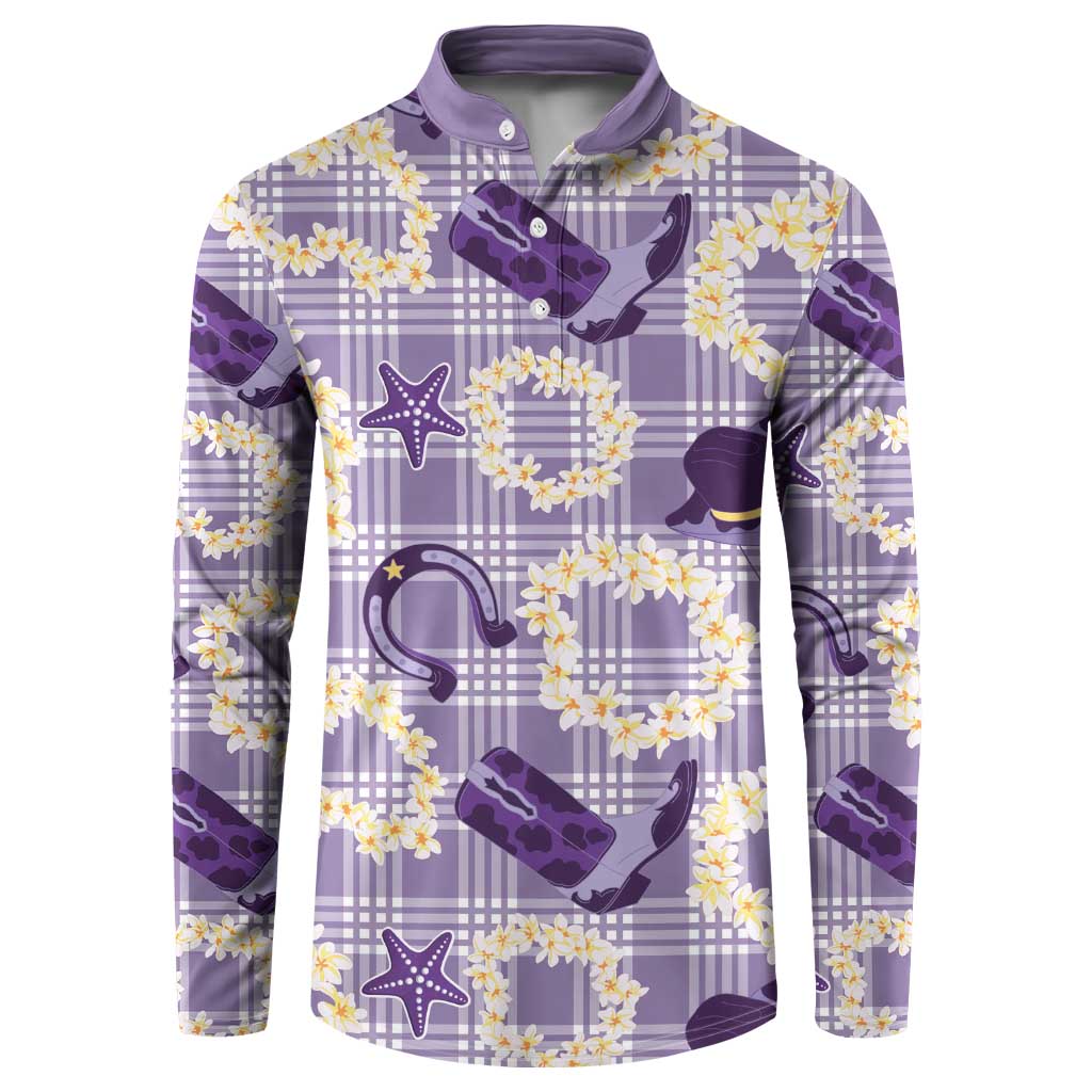 Aloha Hawaii Paniolo Lavender Palaka Button Sweatshirt Coastal Rodeo - Polynesian Pride