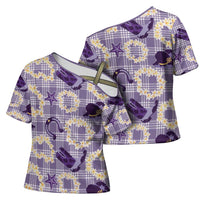 Aloha Hawaii Paniolo Lavender Palaka Cross Shoulder Shirt Coastal Rodeo - Polynesian Pride