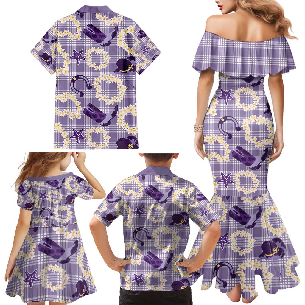 Aloha Hawaii Paniolo Lavender Palaka Family Matching Mermaid Dress and Hawaiian Shirt Coastal Rodeo LT7 - Polynesian Pride