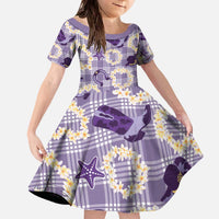 Aloha Hawaii Paniolo Lavender Palaka Family Matching Off The Shoulder Long Sleeve Dress and Hawaiian Shirt Coastal Rodeo LT7 Daughter's Dress Lavender - Polynesian Pride