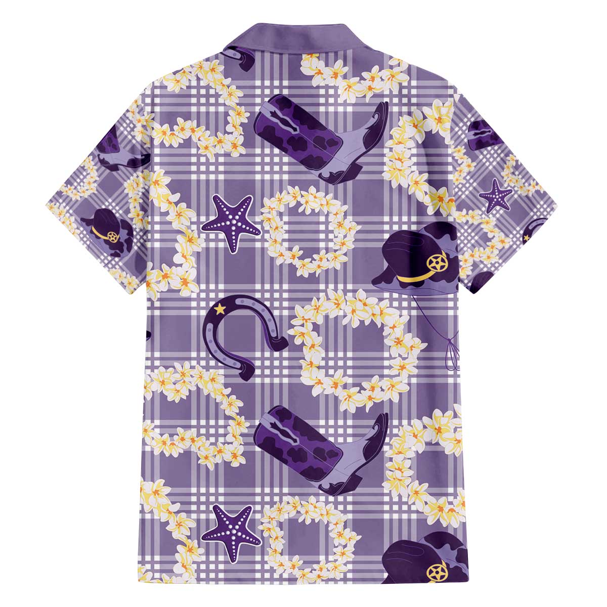 Aloha Hawaii Paniolo Lavender Palaka Family Matching Off The Shoulder Long Sleeve Dress and Hawaiian Shirt Coastal Rodeo LT7 - Polynesian Pride