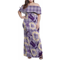 Aloha Hawaii Paniolo Lavender Palaka Family Matching Off Shoulder Maxi Dress and Hawaiian Shirt Coastal Rodeo LT7 Mom's Dress Lavender - Polynesian Pride