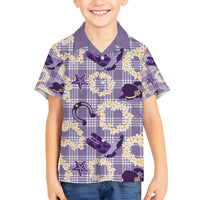 Aloha Hawaii Paniolo Lavender Palaka Family Matching Off Shoulder Maxi Dress and Hawaiian Shirt Coastal Rodeo LT7 Son's Shirt Lavender - Polynesian Pride