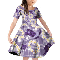 Aloha Hawaii Paniolo Lavender Palaka Family Matching Off Shoulder Short Dress and Hawaiian Shirt Coastal Rodeo LT7 Daughter's Dress Lavender - Polynesian Pride