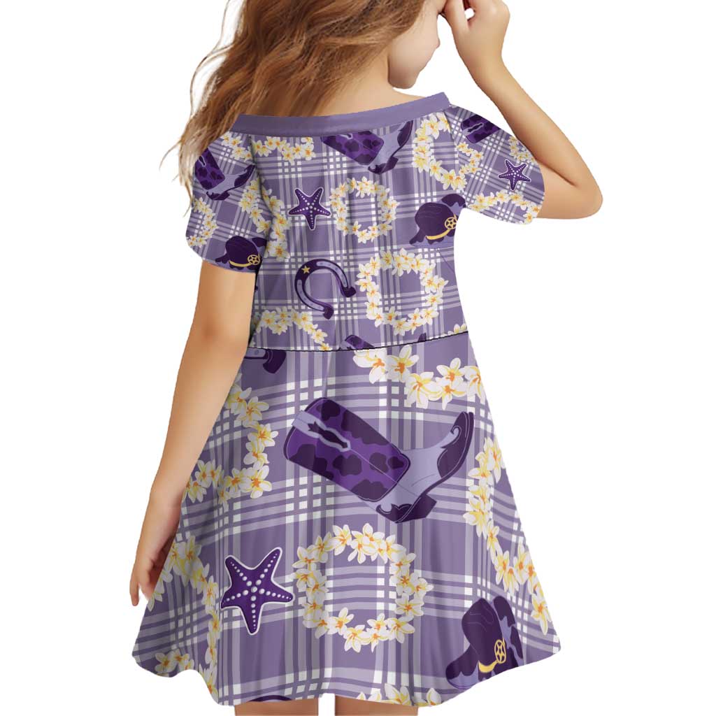 Aloha Hawaii Paniolo Lavender Palaka Family Matching Off Shoulder Short Dress and Hawaiian Shirt Coastal Rodeo LT7 - Polynesian Pride