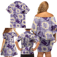Aloha Hawaii Paniolo Lavender Palaka Family Matching Off Shoulder Short Dress and Hawaiian Shirt Coastal Rodeo LT7 - Polynesian Pride