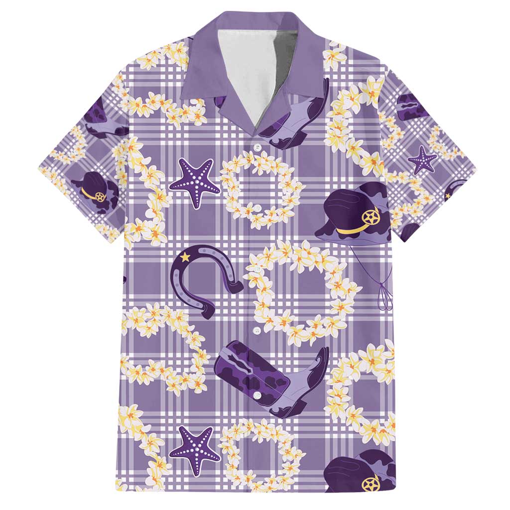 Aloha Hawaii Paniolo Lavender Palaka Family Matching Off Shoulder Short Dress and Hawaiian Shirt Coastal Rodeo LT7 Dad's Shirt - Short Sleeve Lavender - Polynesian Pride
