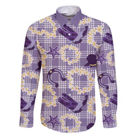Aloha Hawaii Paniolo Lavender Palaka Family Matching Off Shoulder Short Dress and Hawaiian Shirt Coastal Rodeo LT7 Dad's Shirt - Long Sleeve Lavender - Polynesian Pride