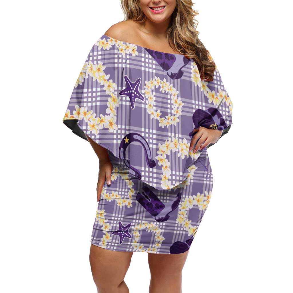 Aloha Hawaii Paniolo Lavender Palaka Family Matching Off Shoulder Short Dress and Hawaiian Shirt Coastal Rodeo LT7 Mom's Dress Lavender - Polynesian Pride