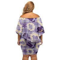 Aloha Hawaii Paniolo Lavender Palaka Family Matching Off Shoulder Short Dress and Hawaiian Shirt Coastal Rodeo LT7 - Polynesian Pride