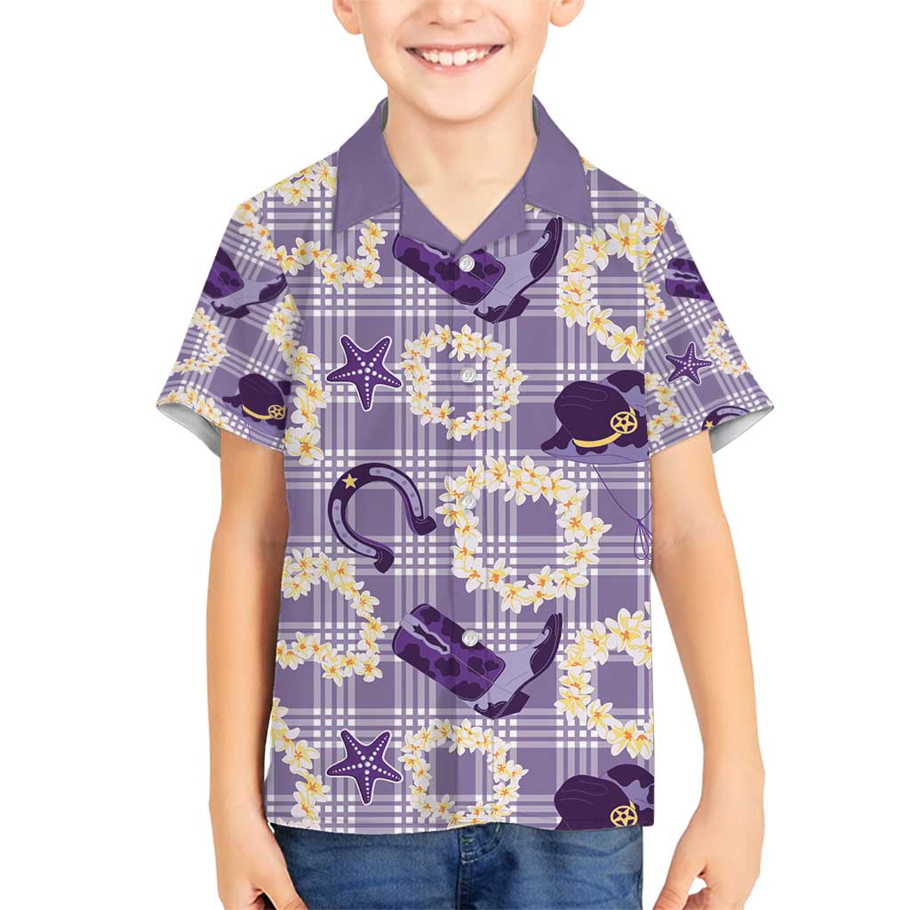 Aloha Hawaii Paniolo Lavender Palaka Family Matching Off Shoulder Short Dress and Hawaiian Shirt Coastal Rodeo LT7 Son's Shirt Lavender - Polynesian Pride